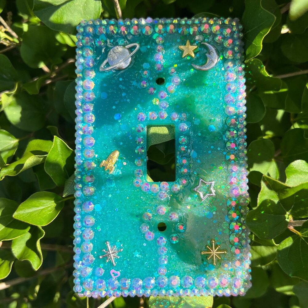 Space Bedazzled Handmade Epoxy Resin Switch Plate / Outlet Cover